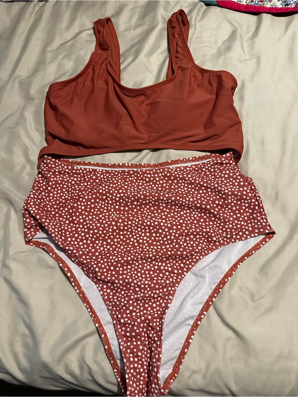 ⭐️ High-Rise Polka Dot One-Piece Swim in Rust